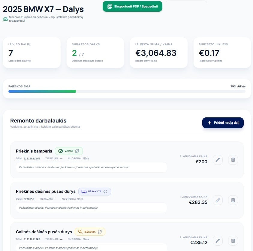 Repair Planner Interface